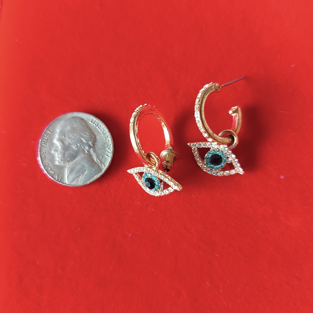 Boho Chic Gold Crystal Evil Eye Huggie Hoop Earrings